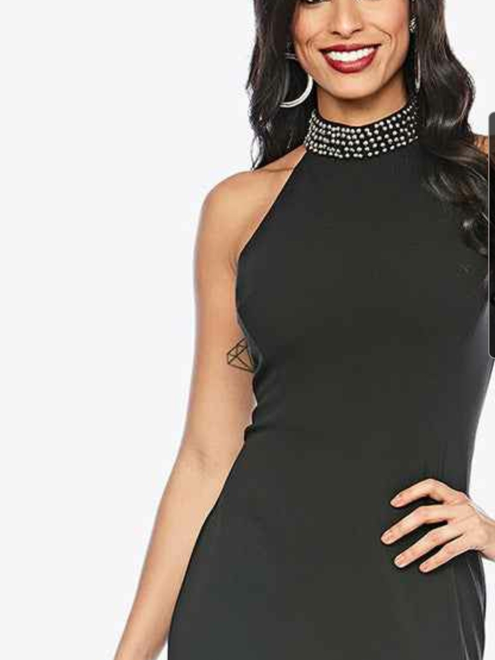 Black Halter Neck Embellished Evening Dress